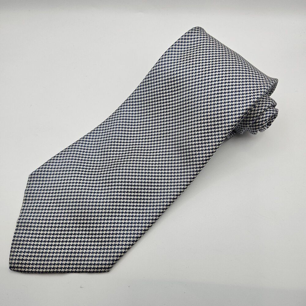 Brooks Brothers Makers All Silk Blue White‎ Houndstooth Tie Work Wedding 53x4"